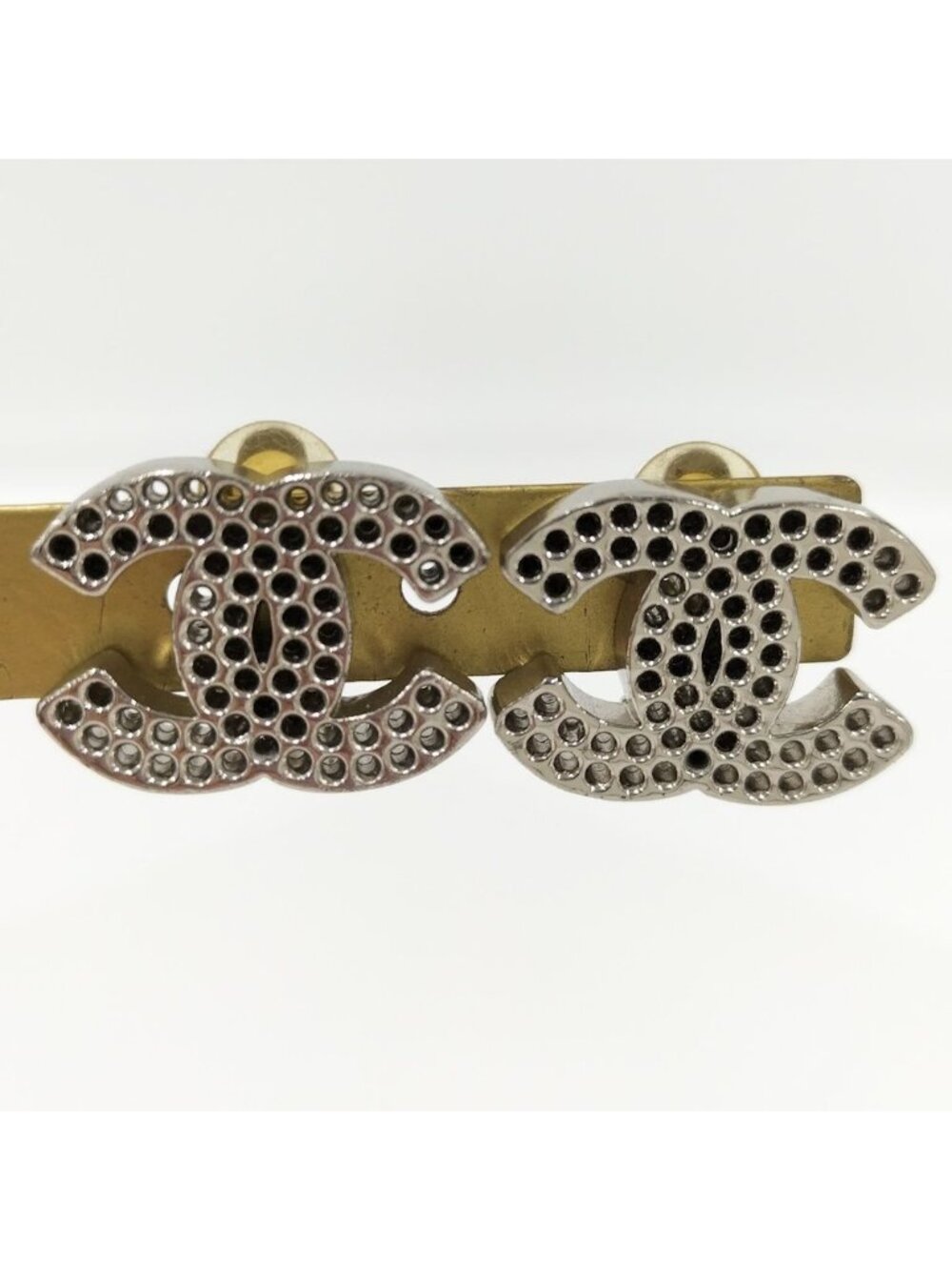 Chanel Earrings CC Logo Perforated Plated Silver